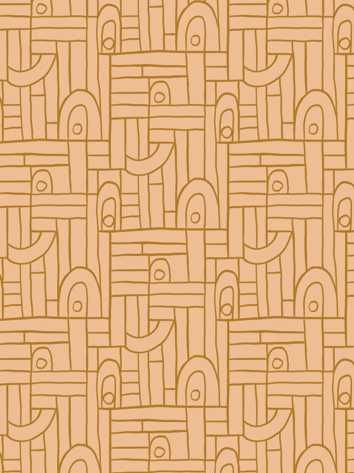 Deco Tile Wallpaper, peach and mustard
