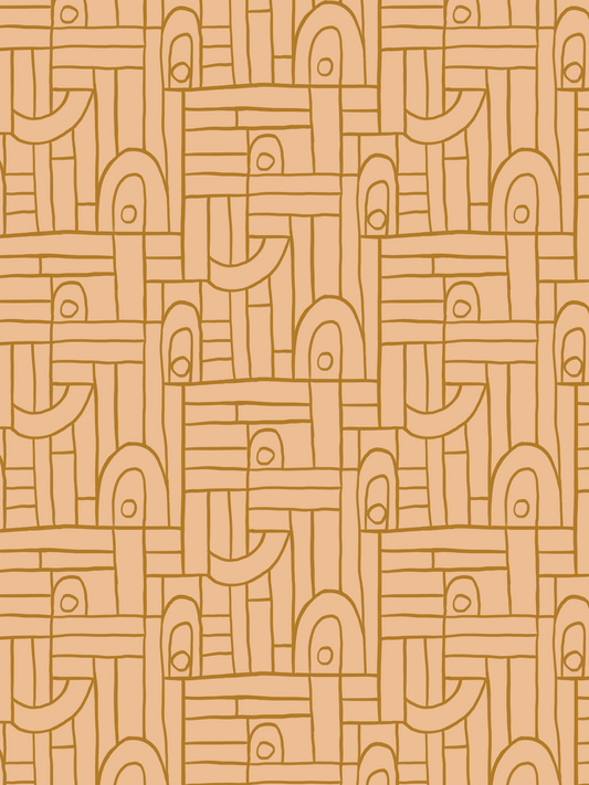 Deco Tile Wallpaper, peach and mustard