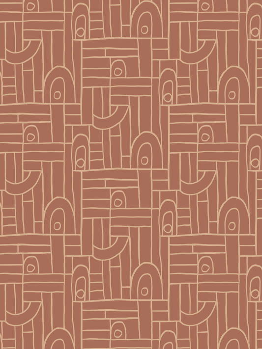 Deco Tile Wallpaper, terra cotta and peach