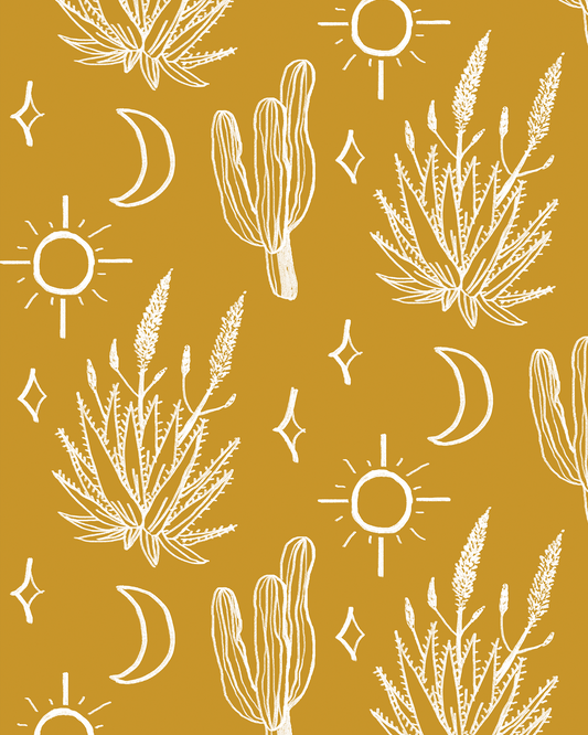 Desert Sky Wallpaper, large pattern, mustard and white