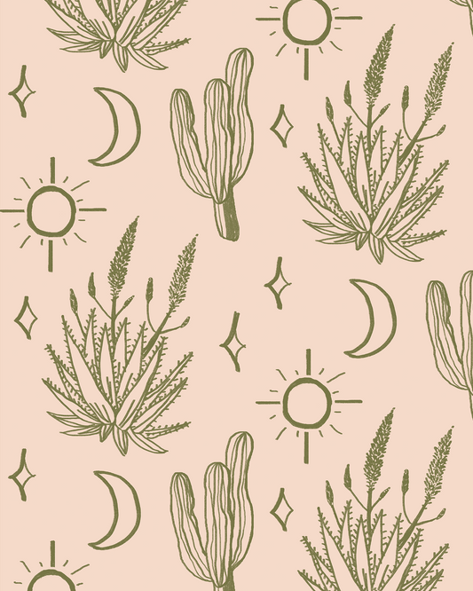Desert Sky Wallpaper, large pattern, clay and green