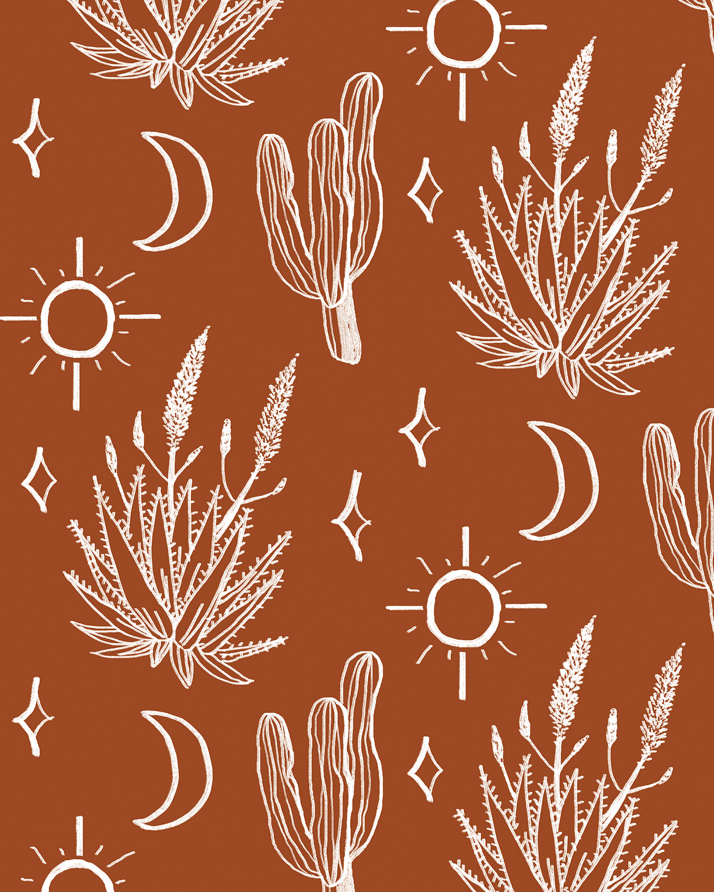 Desert Sky Wallpaper, large pattern, rust and white