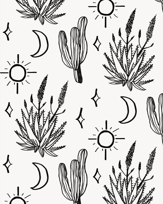 Desert Sky Wallpaper, large pattern, white and black