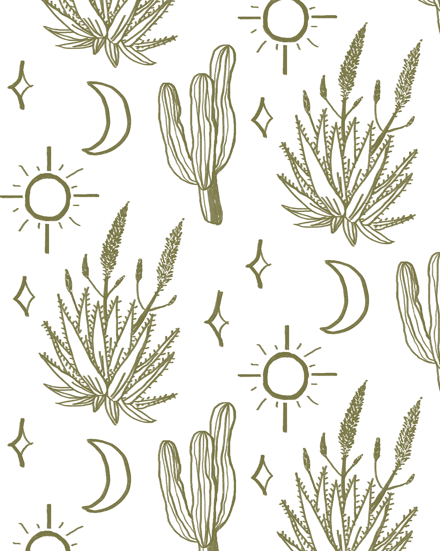 Desert Sky Wallpaper, large pattern, white and green