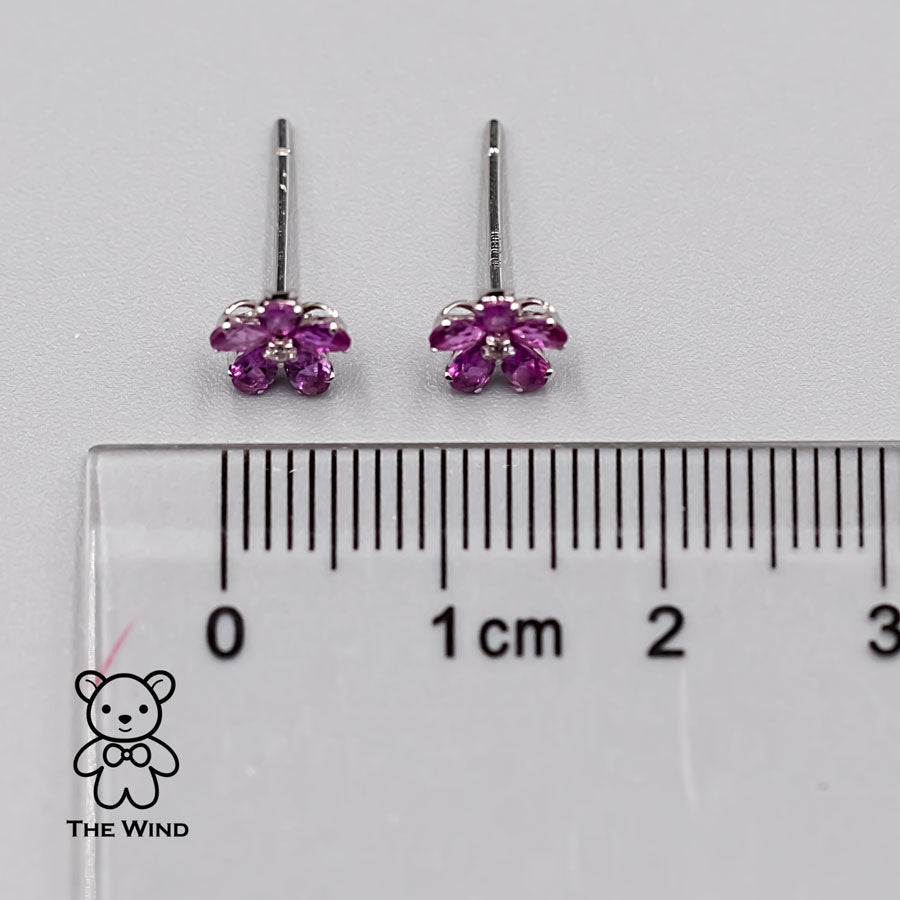 Pink Sapphire Diamond Sakura Cherry Blossom Flower Stud Earrings 14K Rose Gold
