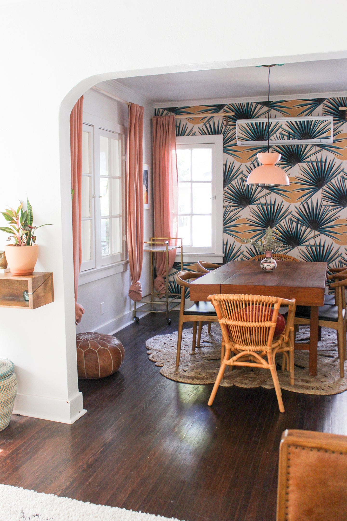 Palm Deco Wallpaper, blue & orange