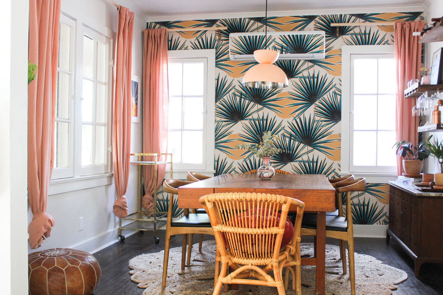 Palm Deco Wallpaper, blue & orange