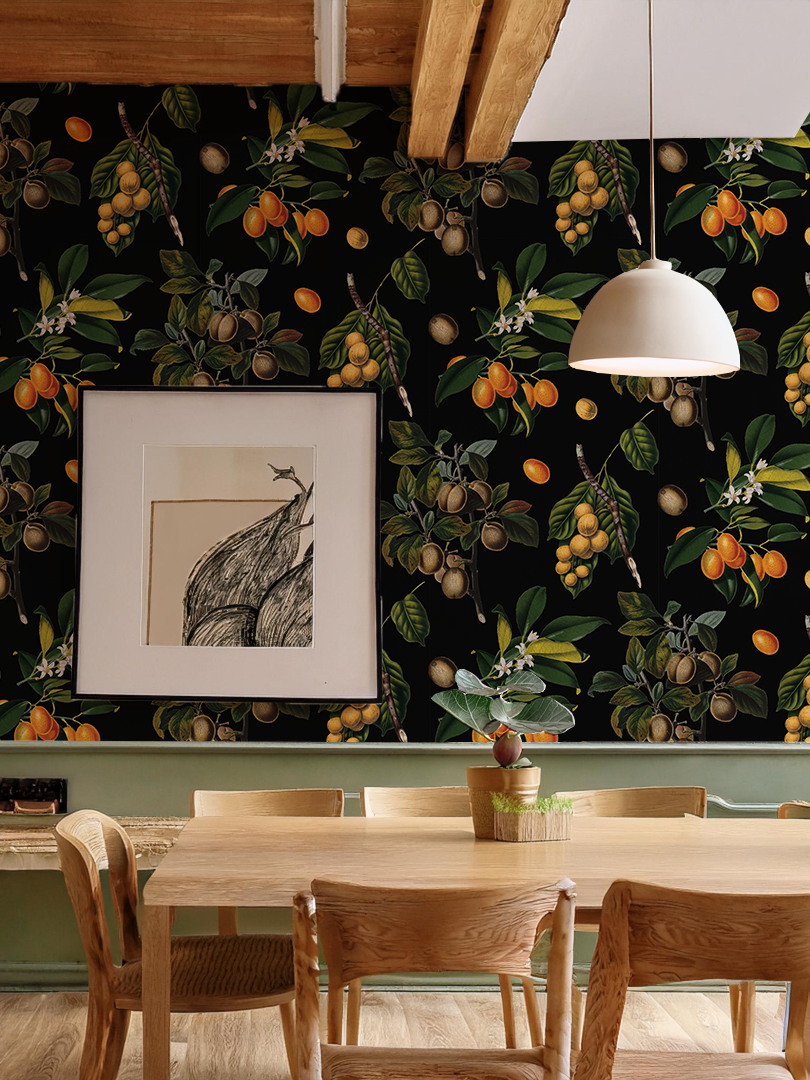 Vintage Orchard Wallpaper, black