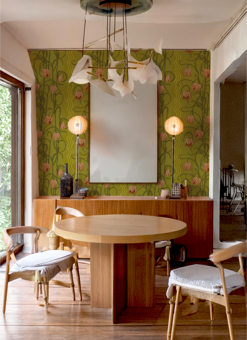 Campanas Wallpaper, chartreuse and orange