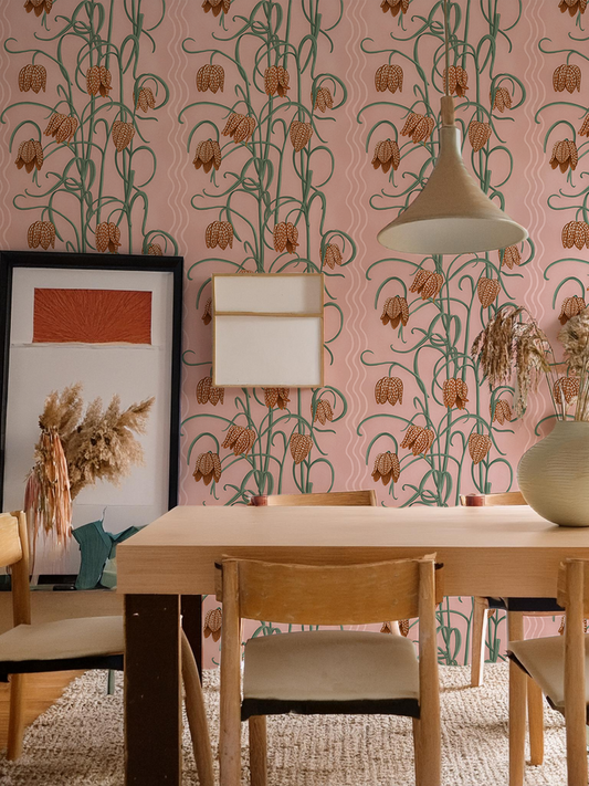 Campanas Wallpaper, dusty pink &  orange