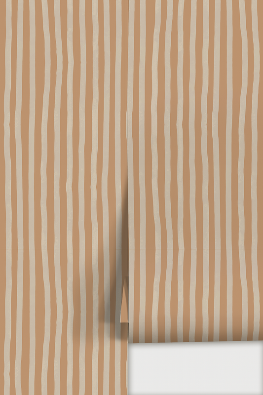 Dolce Stripe Wallpaper, apricot and off-white