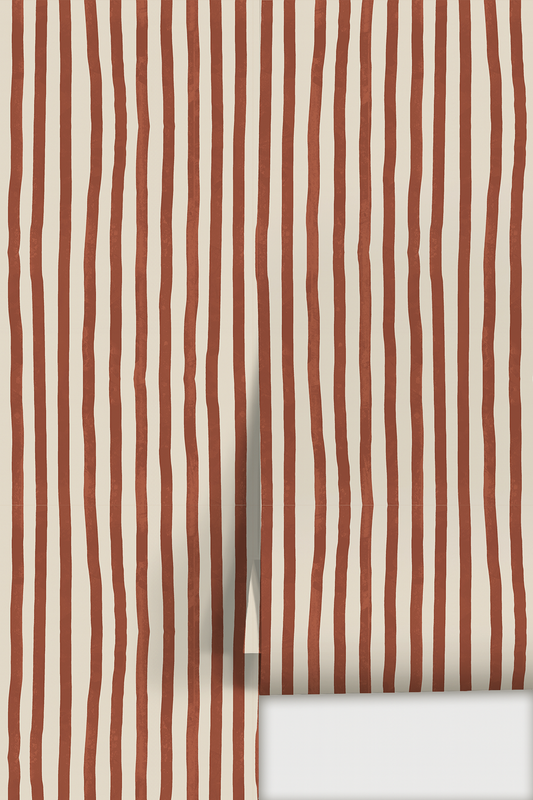 Dolce Stripe Wallpaper, off-white and brick red