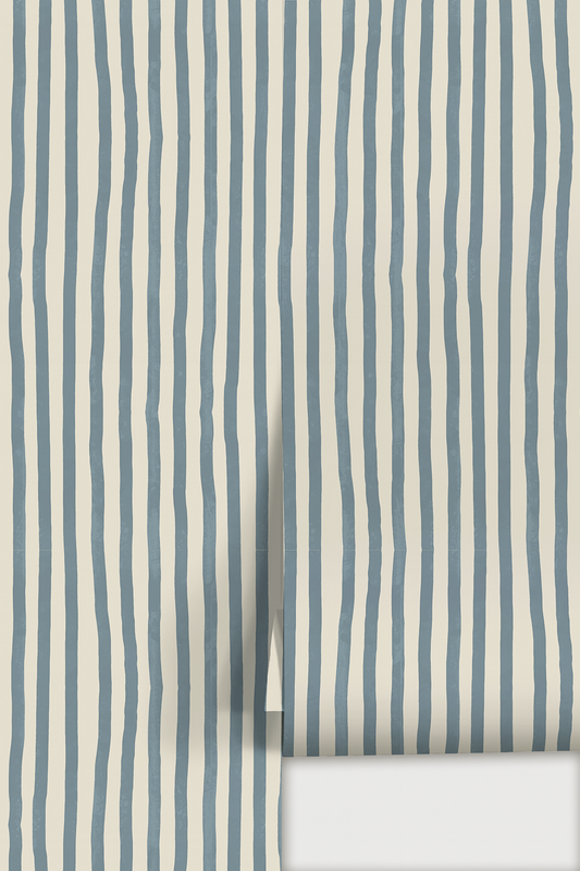 Dolce Stripe Wallpaper, off-white and dusty blue