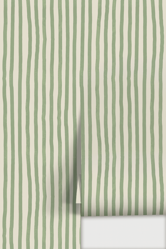 Dolce Stripe Wallpaper, off-white and sage