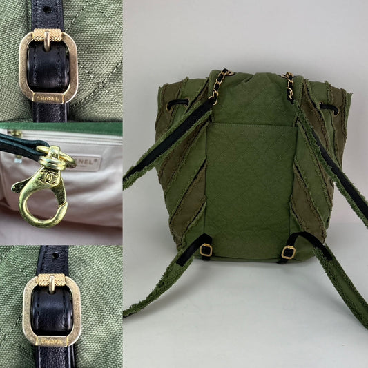 CHANEL Backpack Canvas Chevron Cuba Patchwork Khaki Green Backpack Preowned