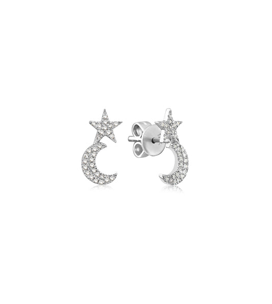 Diamond Star Moon Stud Earring