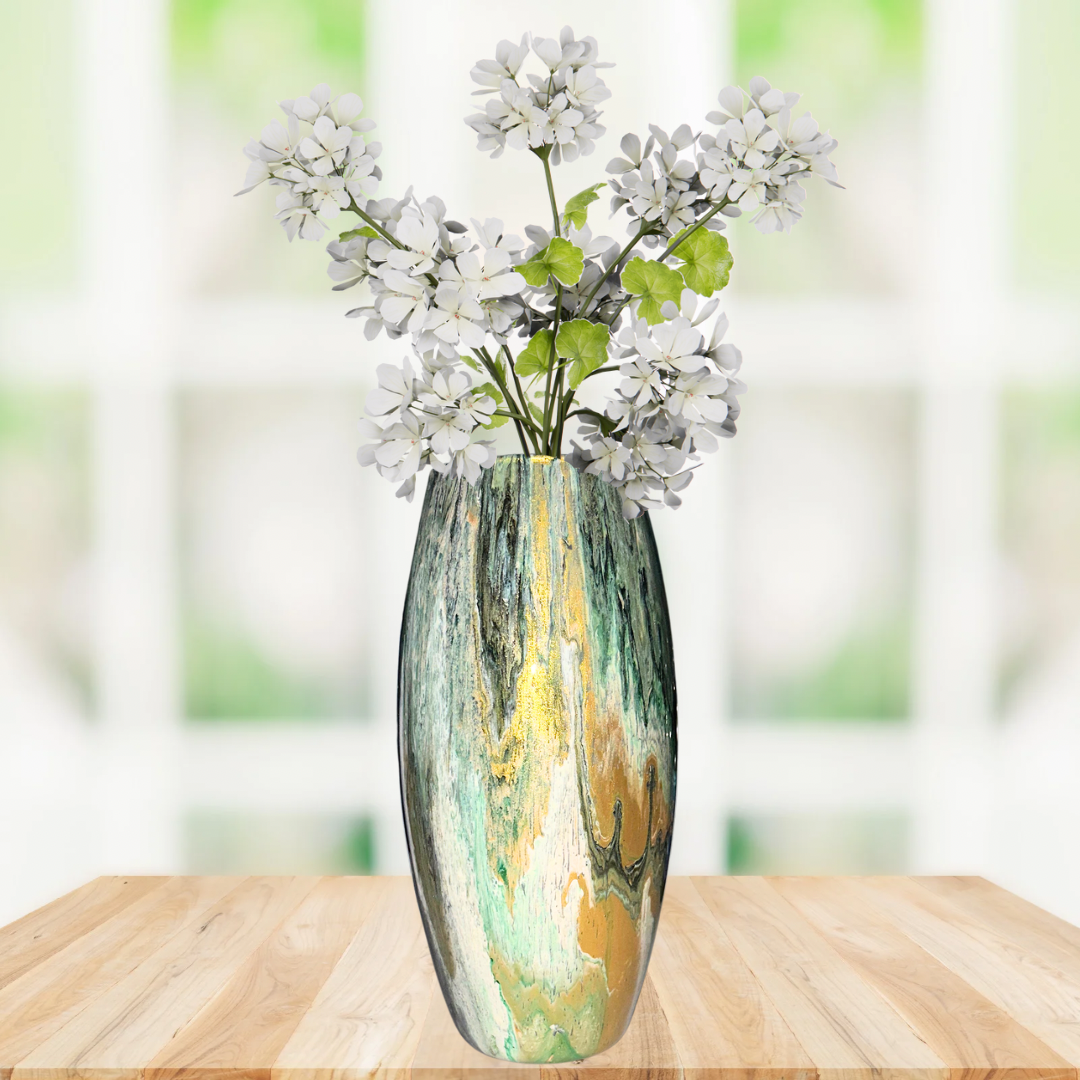 Made to order! Abstract Elegant Glass Vase with Pouring Paint Design