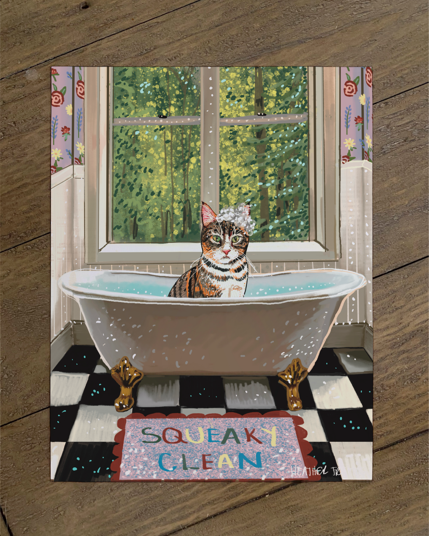 Tabby Cat With White - Build Your Pet Portrait Paper Print