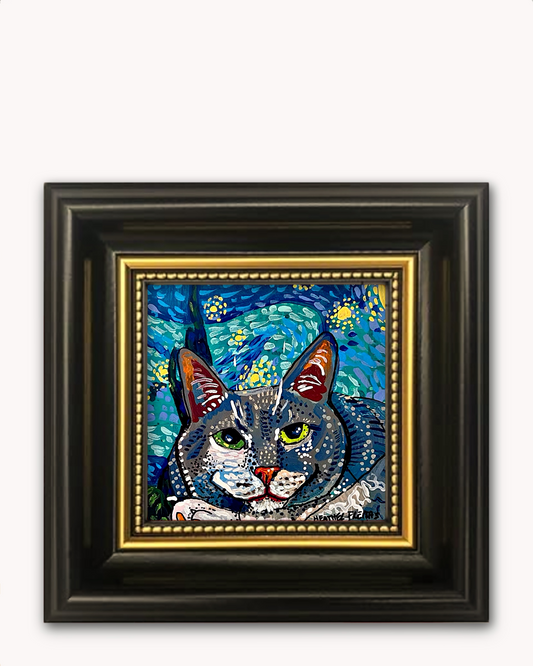 Starry Night Cat Framed Magnet ( Medium )