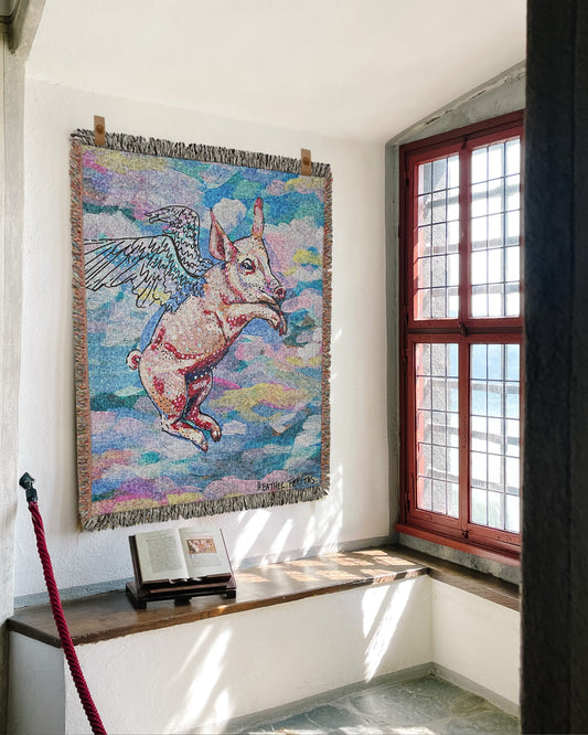 Pastel Flying Pig Woven Blanket Tapestry