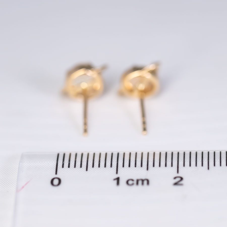 Earth Moon Design Fire Opal & Diamond Stud Earrings 18K Yellow Gold