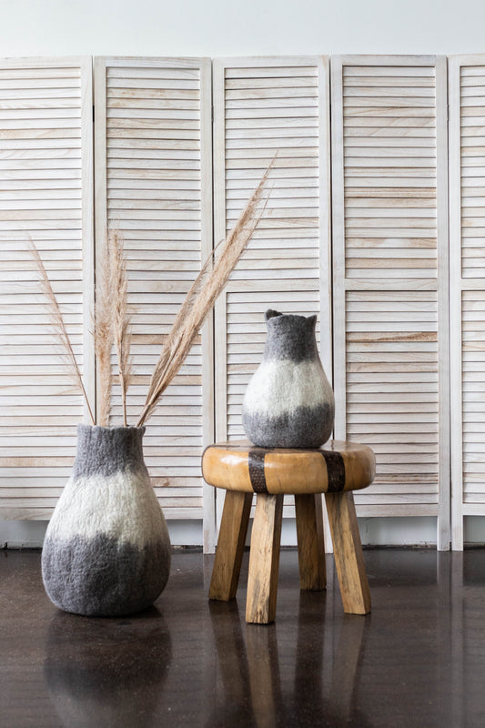 Eclipse Charcoal and Ivory Wool Gourd Basket