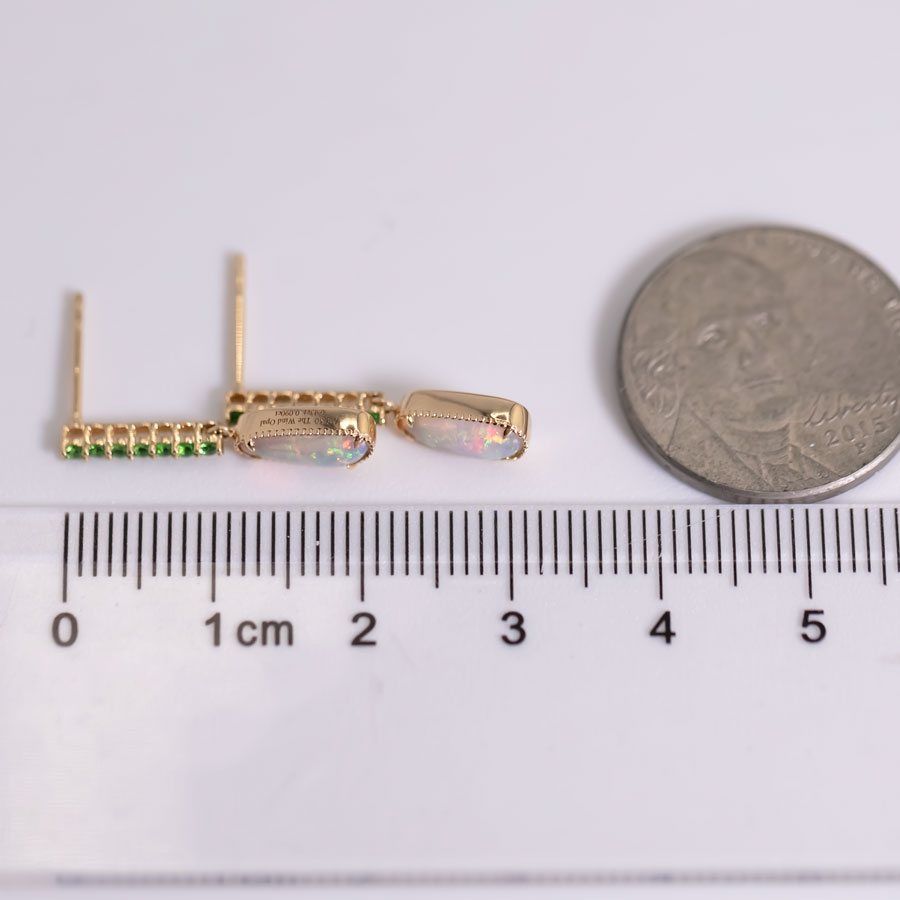 Elegant Australian Opal Fossil Shell & Tsavorite Drop Earrings 18K Yellow Gold