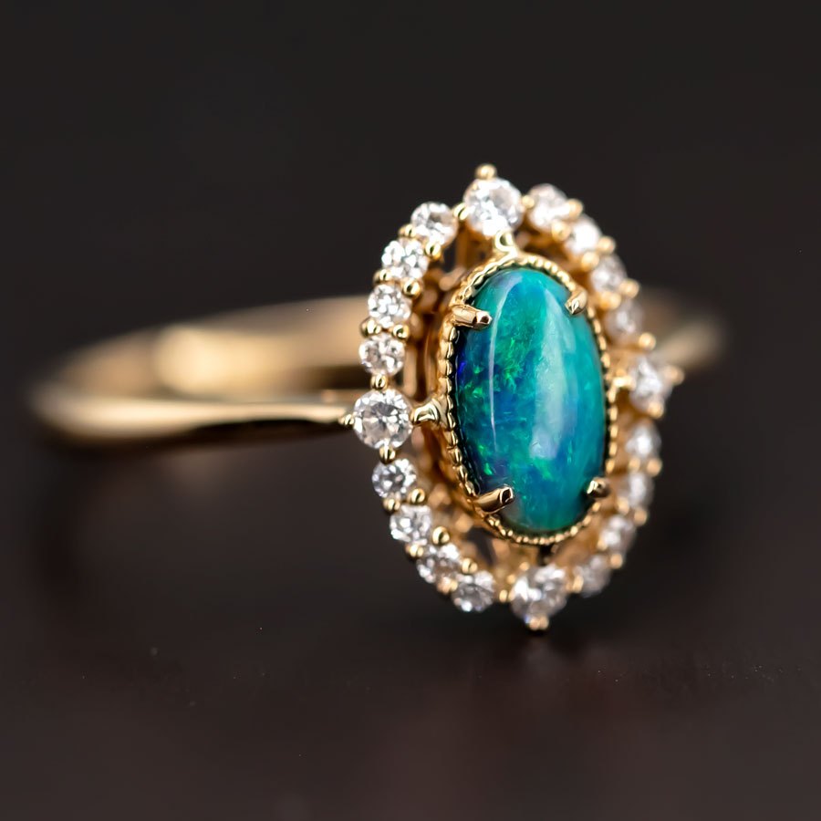 Engagement Ring: Australian Black Opal and Diamond in 18K Yellow Gold