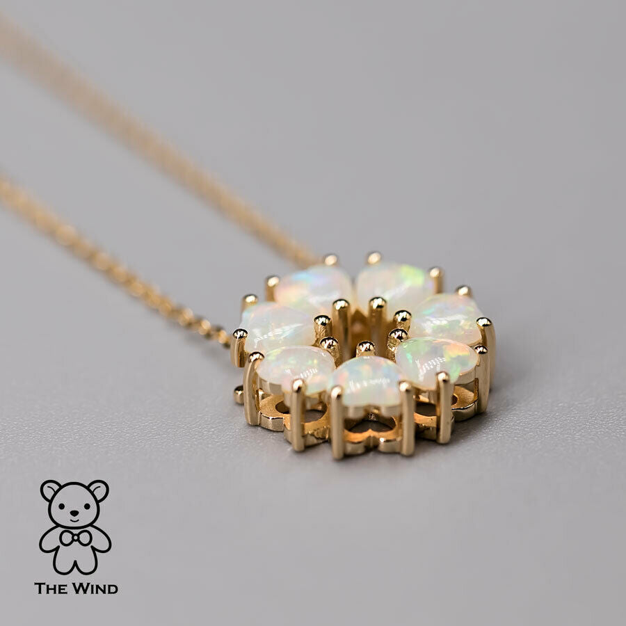 Eternity Heart Australian Crystal Opal Circle Necklace Pendant 14K Yellow Gold