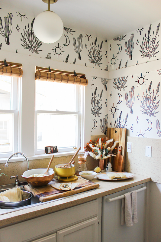 Desert Sky Wallpaper, large pattern, white and black