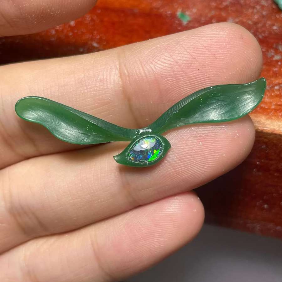 Extremely Rare Two Side Black Opal Seagull Wing Necklace & Diamond 18K Gold