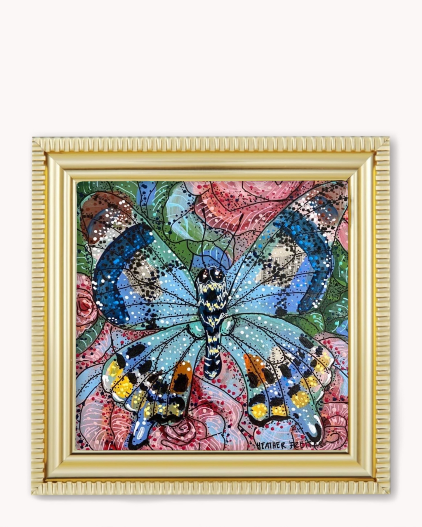 Rose Bouquet Butterfly Framed Magnet ( Medium )