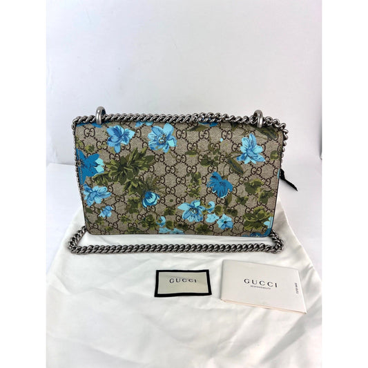 Gucci GG Supreme Blooms Print Embroidered Medium Dionysus Shoulder Bag Blue Taupe