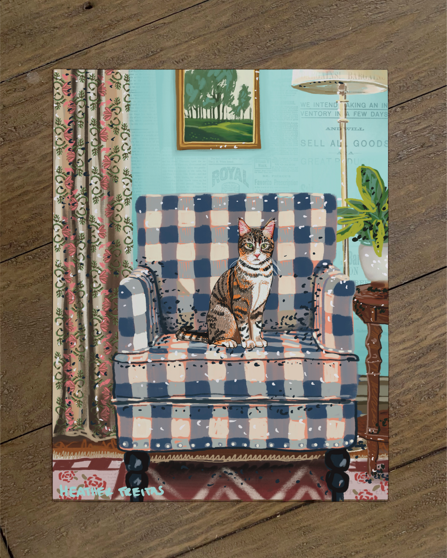 Tabby Cat With White - Build Your Pet Portrait Paper Print