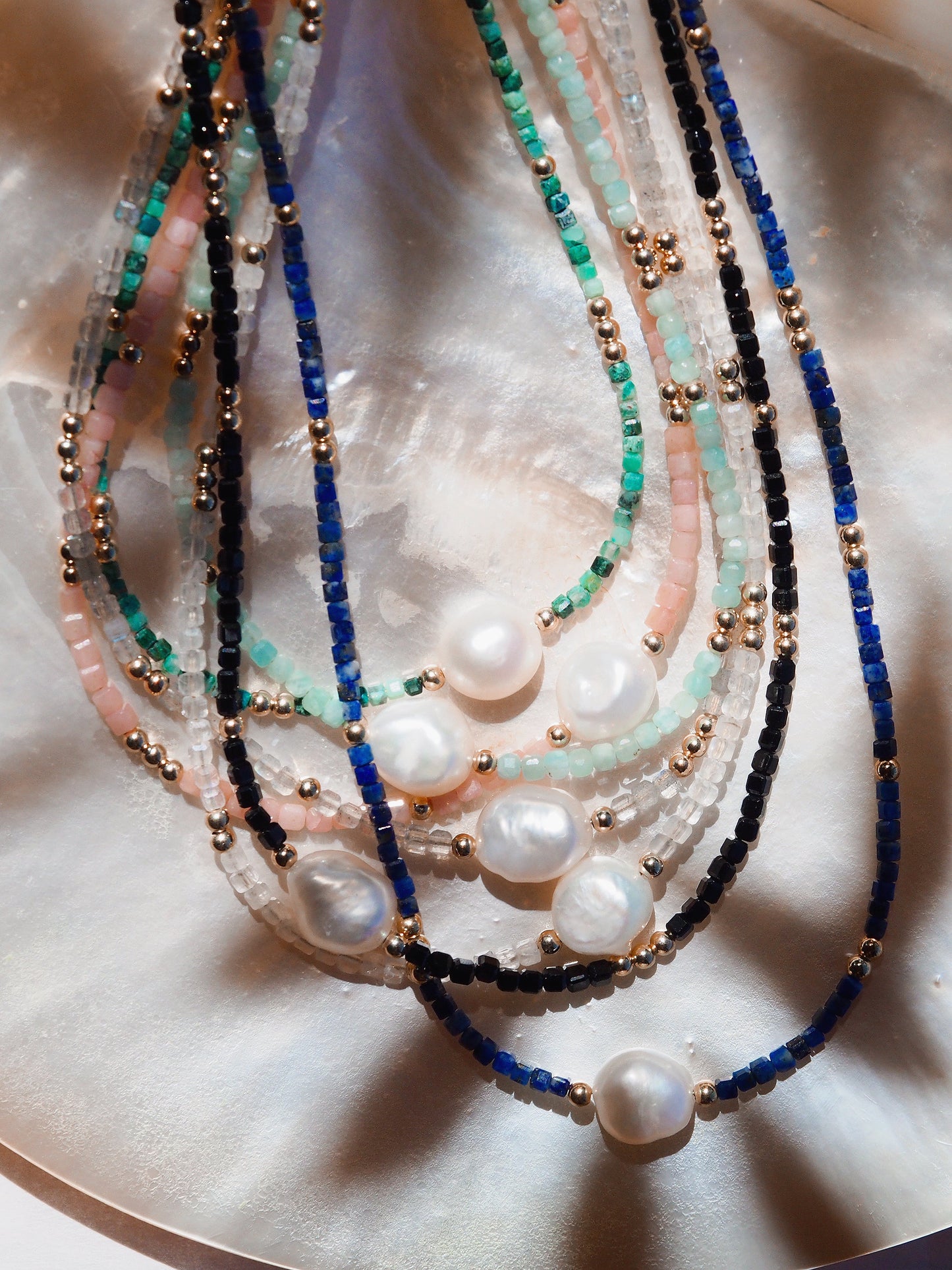 White Pearl and Gemstone Necklace - Haukea