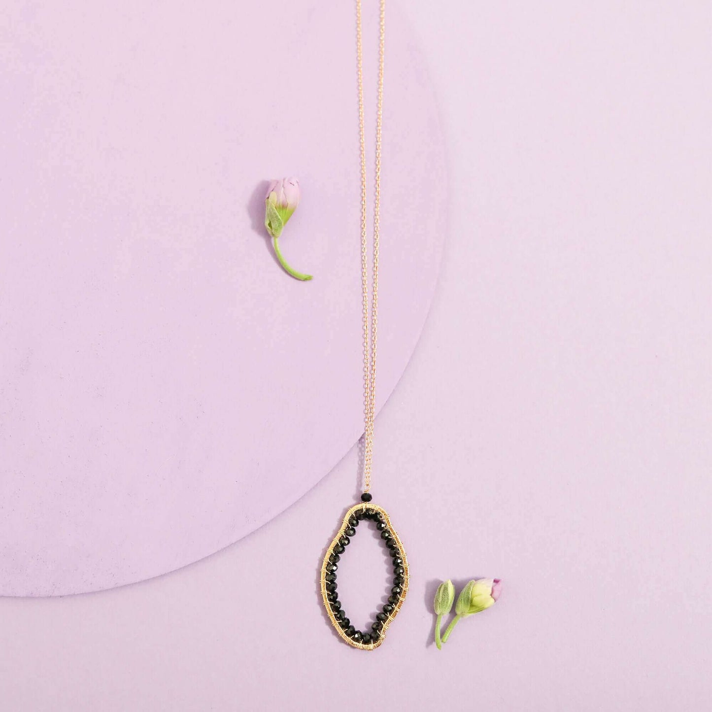Black Spinel Freestyle Pendant Necklace