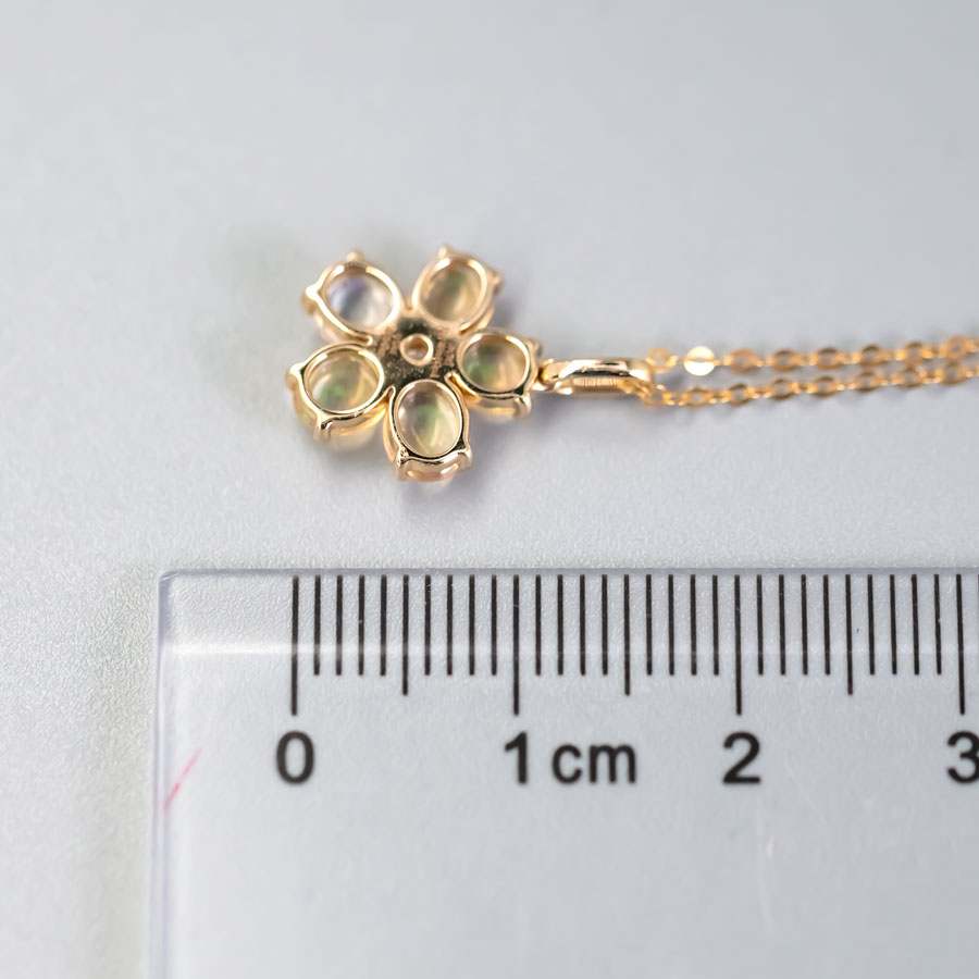 Fire Opal Diamond Flower Design Necklace 14k Yellow Gold