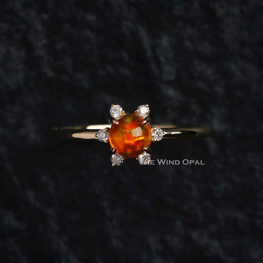 Fireball - Fire Opal & Diamond Engagement Wedding Ring 18K Yellow Gold