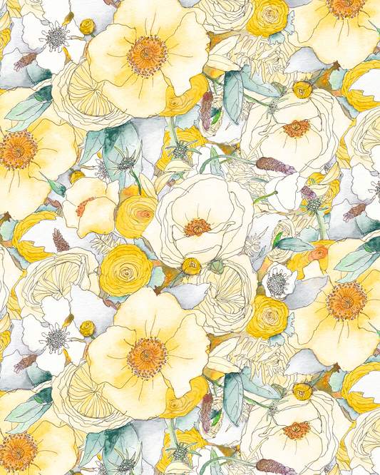 Floral Reverie Wallpaper, yellow