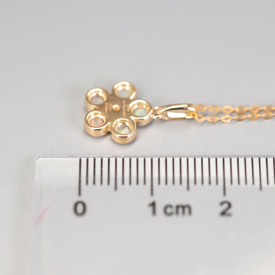 Flower Design Solid Opal Diamond Necklace 14k Yellow Gold