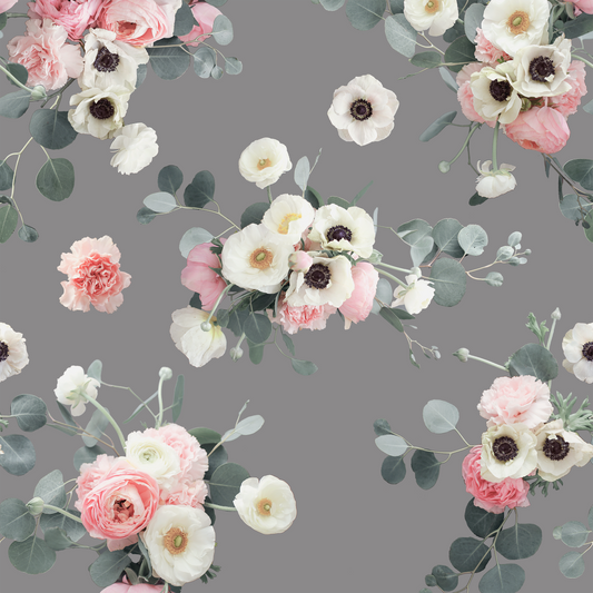 Midnight Floral Wallpaper, gray