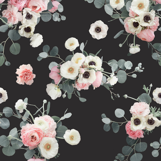 Midnight Floral Wallpaper, black
