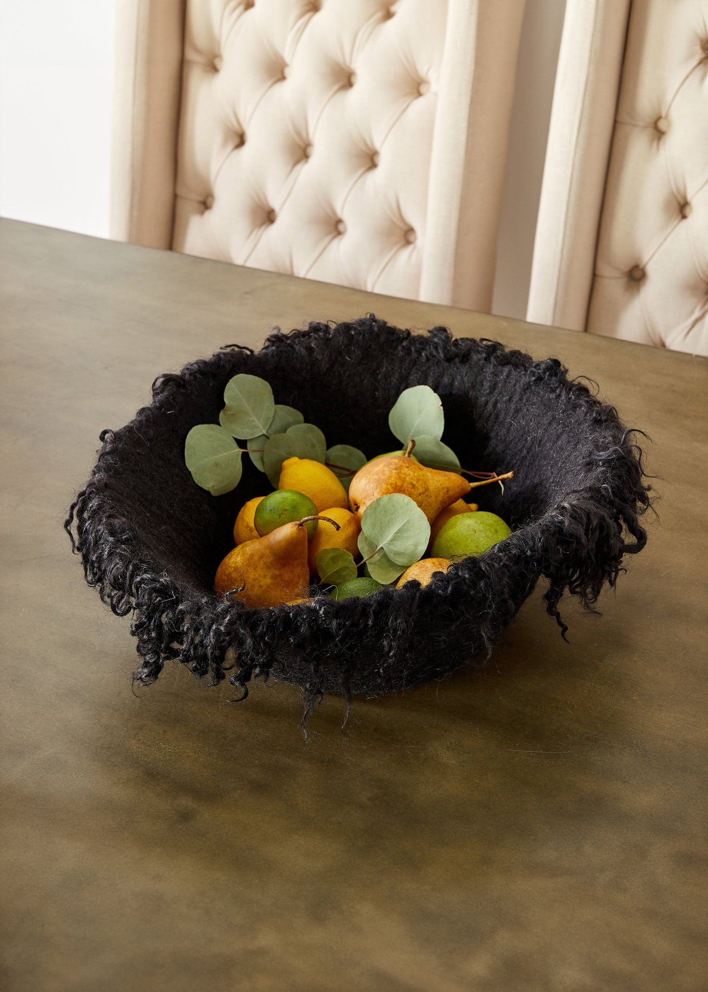 Fringed Skirt Black Decorative Karakul Wool and Mohair Bowl