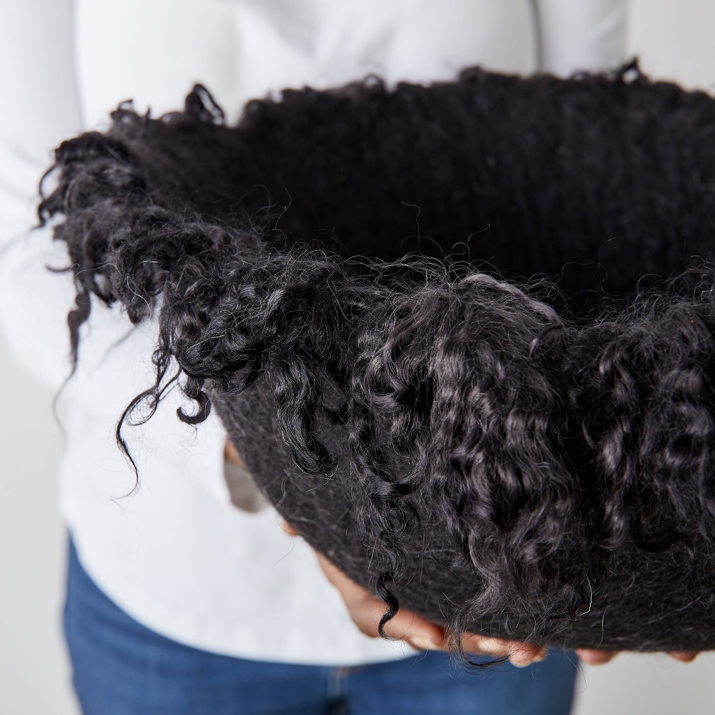 Fringed Skirt Black Decorative Karakul Wool and Mohair Bowl