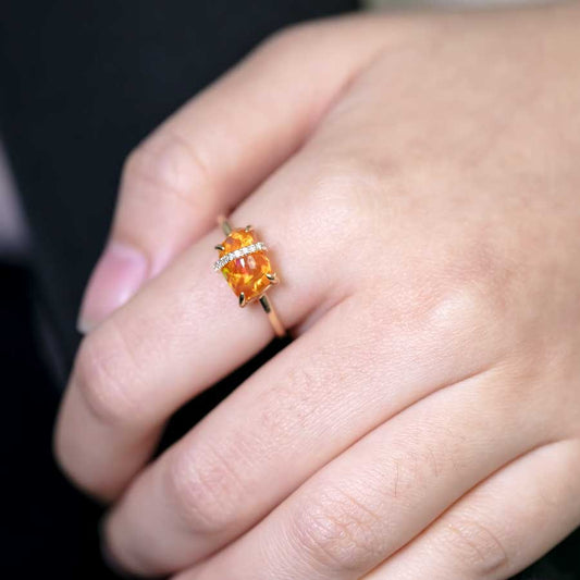 2.14ct Glowing Fire Opal with Diamond Ring in Solid 14K Yellow Gold