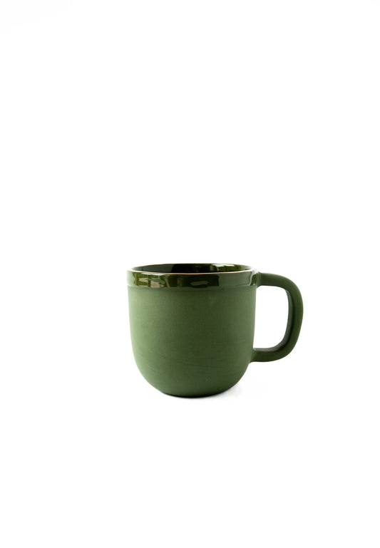 Handmade Porcelain Coffee Mug with Gold Rim. Green