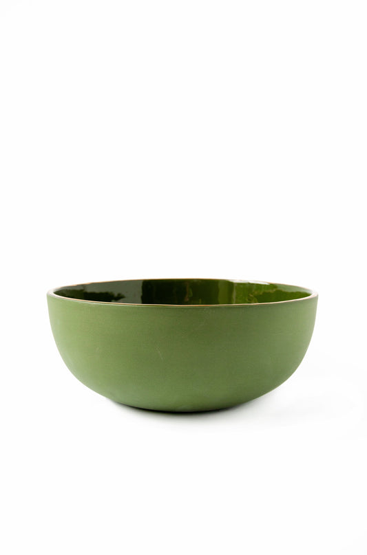 Handmade Porcelain Salad Serving Bowl with Gold Rim. Green