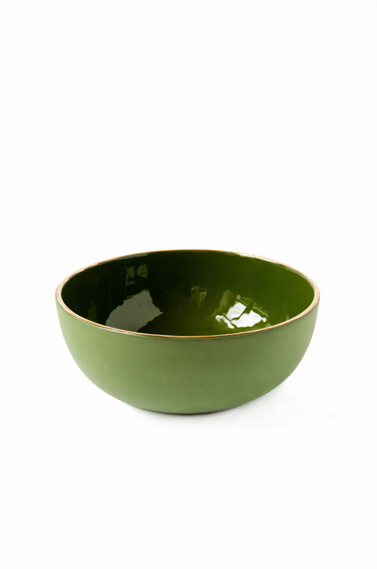 Handmade Porcelain Salad Serving Bowl with Gold Rim. Green