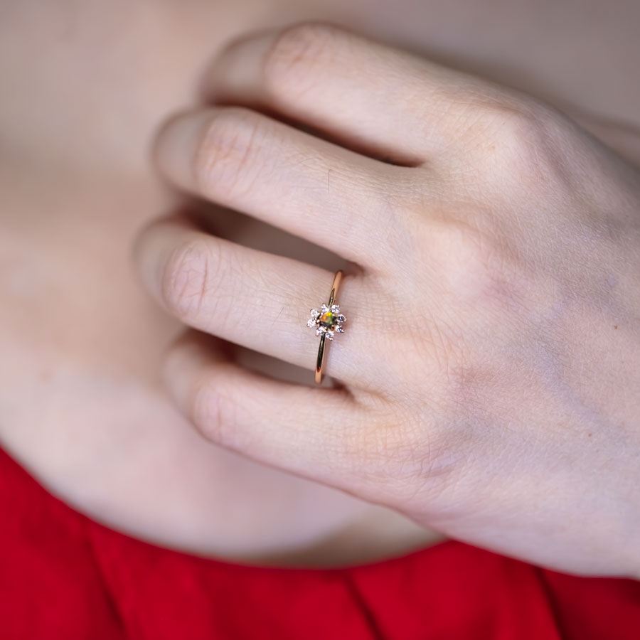 Halo Diamond Boulder Opal Engagement Ring 18K Yellow Gold