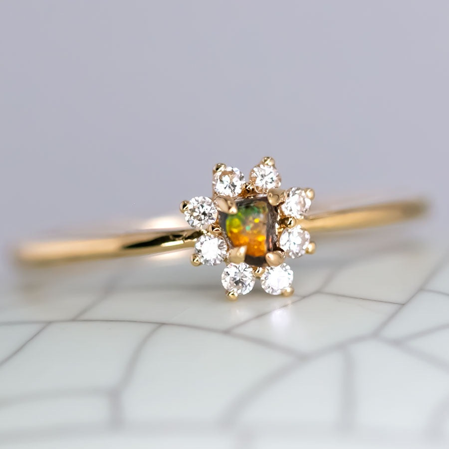 Halo Diamond Boulder Opal Engagement Ring 18K Yellow Gold